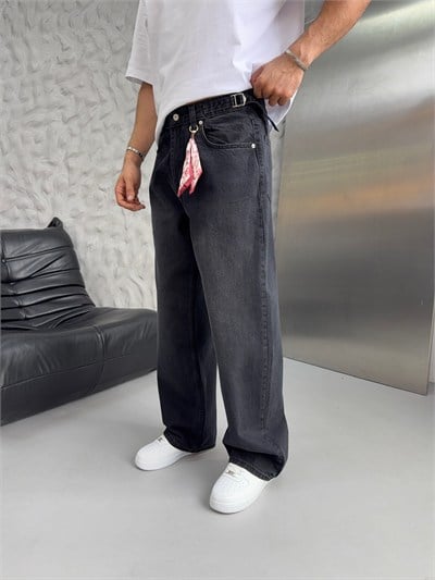 3488 FULARLI SİYAH BAGGY PANTOLON