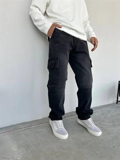 Antrasitt Şerit Kargo Cep Baggy Pantolon