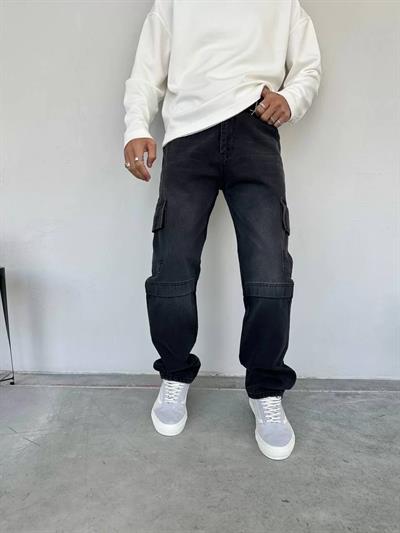 Antrasitt Şerit Kargo Cep Baggy Pantolon