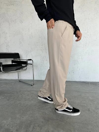 Bej Baggy Kumaş Pantolon