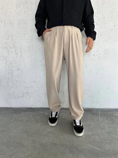 Bej Baggy Kumaş Pantolon