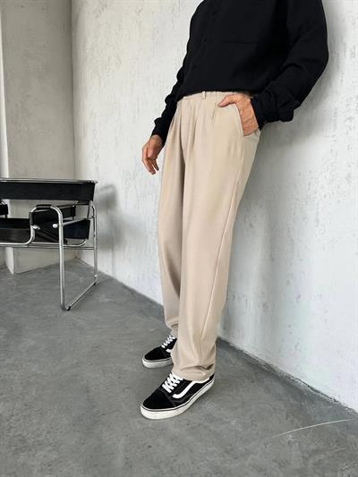 Bej Baggy Kumaş Pantolon