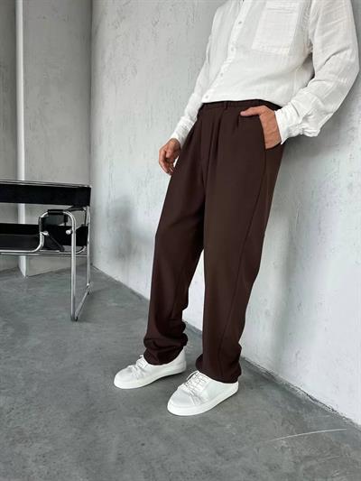 Kahve Baggy Kumaş Pantolon