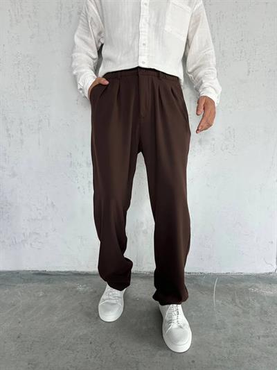 Kahve Baggy Kumaş Pantolon
