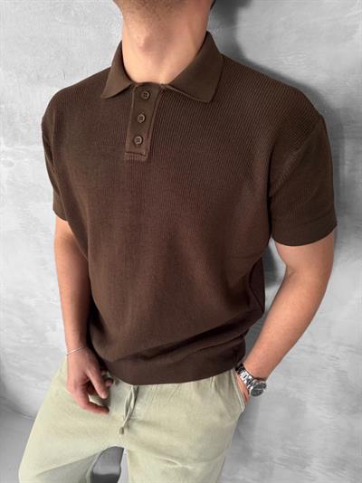 Kahve Yakalı Triko Tshirt