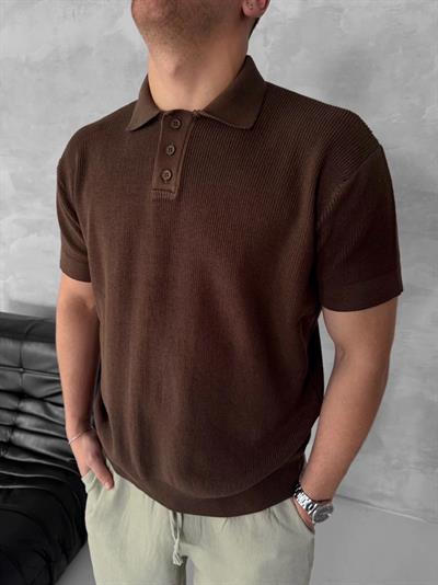 Kahve Yakalı Triko Tshirt