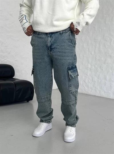 Kot Şerit Kargo Cep Baggy Pantolon