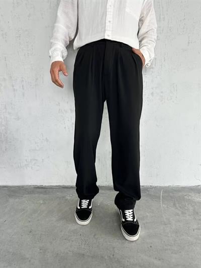 Siyah Baggy Kumaş Pantolon