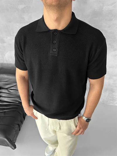 Siyah Yakalı Triko Tshirt
