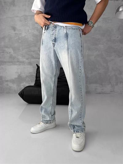 Yıkamalı Orta Şerit Baggy Pantolon