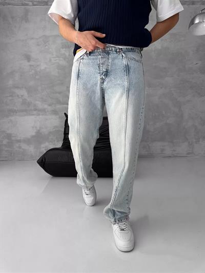 Yıkamalı Orta Şerit Baggy Pantolon