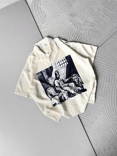 ASLAN BASKILI OVERSİZE GÖMLEK