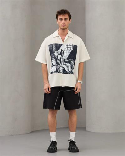 ASLAN BASKILI OVERSİZE GÖMLEK