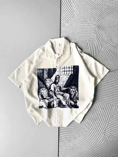 ASLAN BASKILI OVERSİZE GÖMLEK