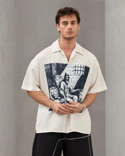 ASLAN BASKILI OVERSİZE GÖMLEK