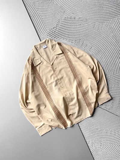 BEJ HASIR ŞERİTLİ GÖMLEK