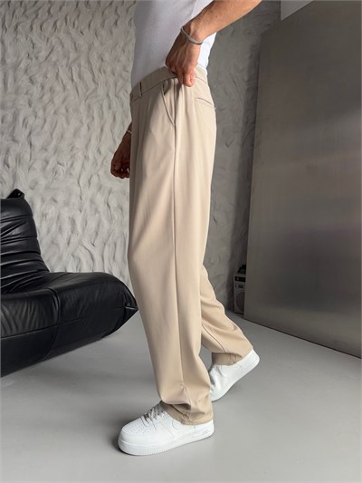BEJ PİLELİ BAGGY KUMAŞ PANTOLON