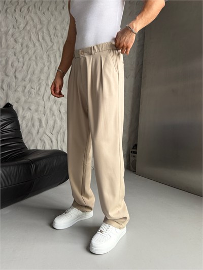 BEJ PİLELİ BAGGY KUMAŞ PANTOLON