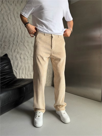 BEJ REGULAR KALIP KADİFE PANTOLON