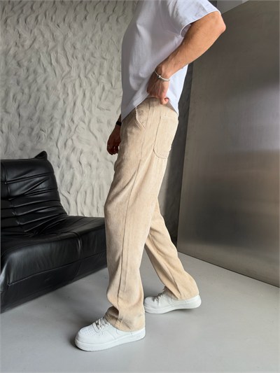 BEJ REGULAR KALIP KADİFE PANTOLON