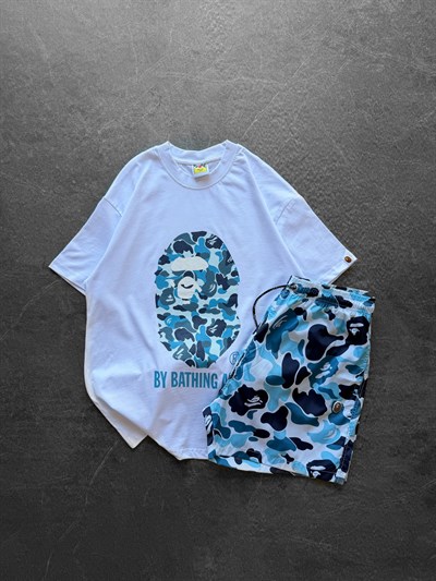 BEYAZ MAVİ DENİZ ŞORTLU BAPE TAKIM