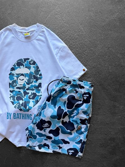 BEYAZ MAVİ DENİZ ŞORTLU BAPE TAKIM