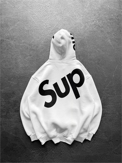 BEYAZ SUPREME KAPŞONLU SWEAT