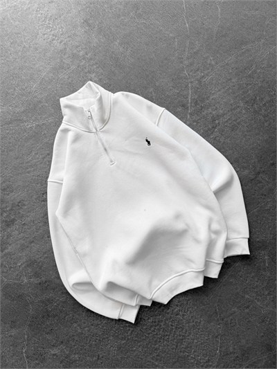 BEYAZ YARIM FERMUARLI POLO SWEAT