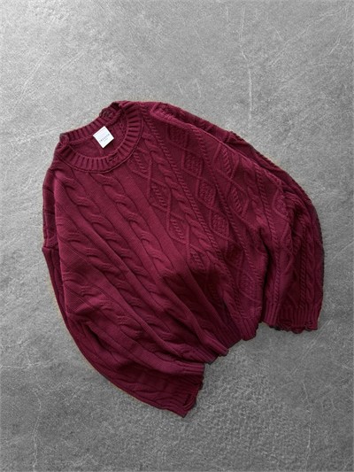 BORDO CROP ÖRGÜ TRİKO KAZAK