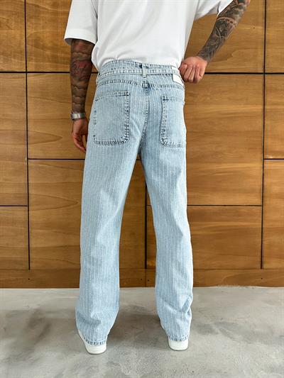 Buz Mavi Çizgi Baggy Pantolon