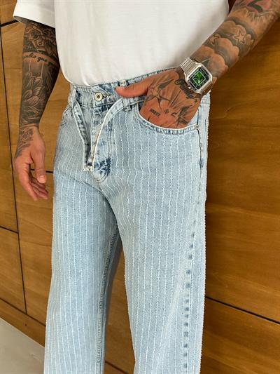 Buz Mavi Çizgi Baggy Pantolon