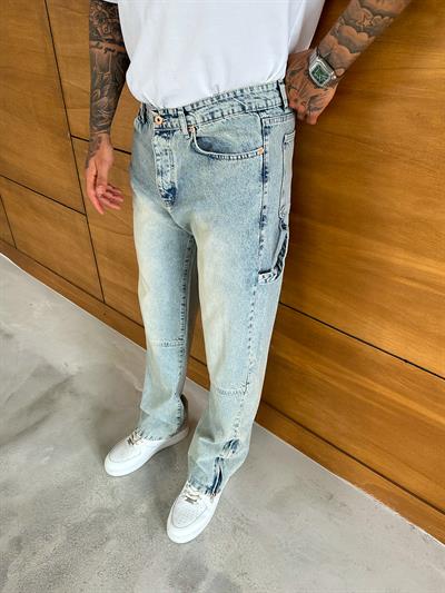 Buz Mavi Fermuarlı Baggy Pantolon