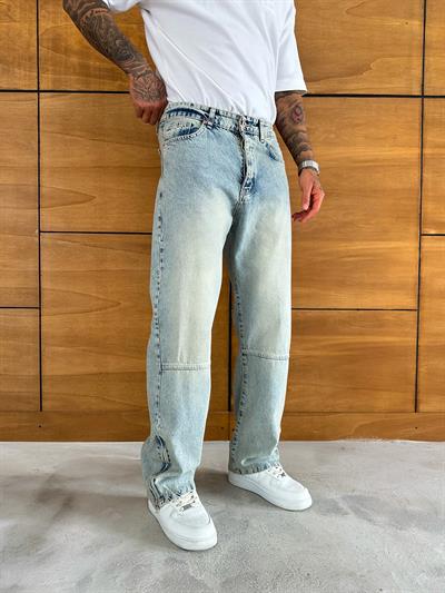 Buz Mavi Fermuarlı Baggy Pantolon