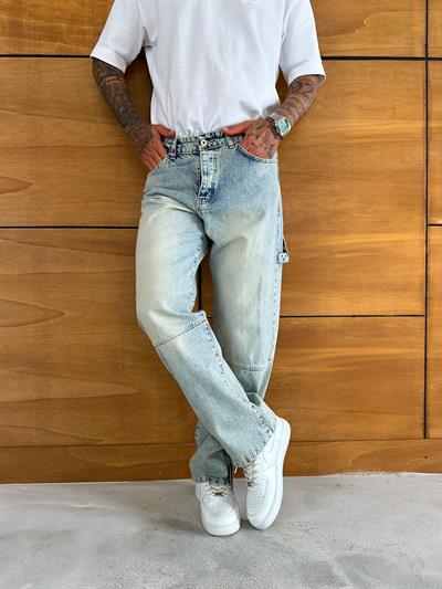 Buz Mavi Fermuarlı Baggy Pantolon