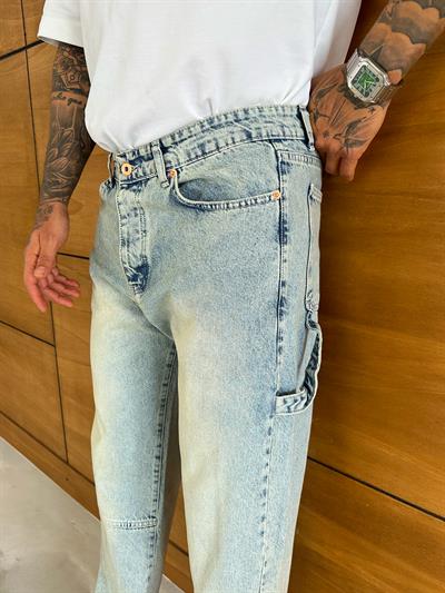 Buz Mavi Fermuarlı Baggy Pantolon