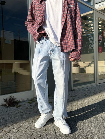 BUZ MAVİ ORTA ÇİZGİ BAGGY PANTOLON