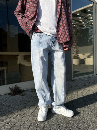 BUZ MAVİ ORTA ÇİZGİ BAGGY PANTOLON