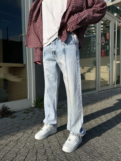 BUZ MAVİ ORTA ÇİZGİ BAGGY PANTOLON