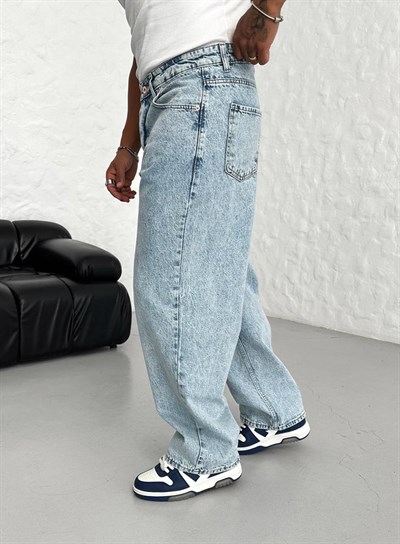 BUZ MAVİ TAM BAGGY PANTOLON