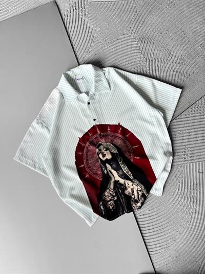 ÇİZGİ DUA BASKILI OVERSİZE GÖMLEK