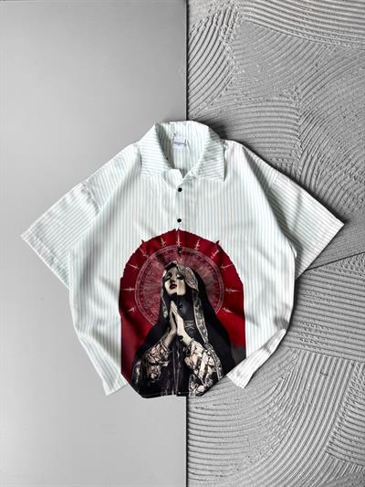 ÇİZGİ DUA BASKILI OVERSİZE GÖMLEK