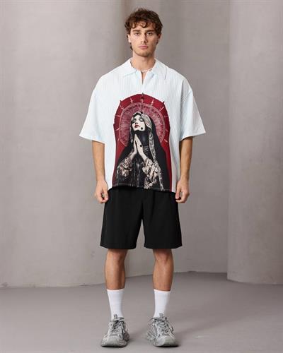 ÇİZGİ DUA BASKILI OVERSİZE GÖMLEK