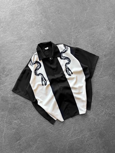 ÇİZGİ YILAN BASKILI OVERSİZE GÖMLEK