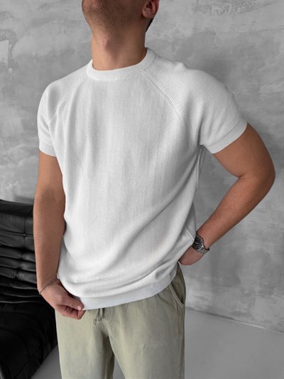 Ekru Bisiklet Yaka Triko Tshirt