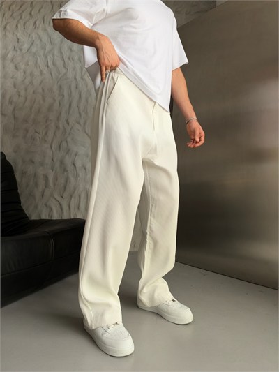 EKRU FİTİLLİ KUMAŞ BAGGY PANTOLON