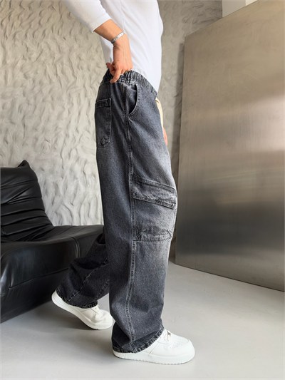 FÜME BELİ LASTİKLİ KARGO CEPLİ BAGGY PANTOLON