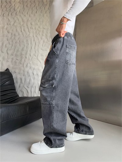 FÜME BELİ LASTİKLİ KARGO CEPLİ BAGGY PANTOLON