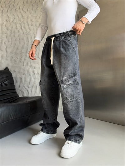FÜME BELİ LASTİKLİ KARGO CEPLİ BAGGY PANTOLON