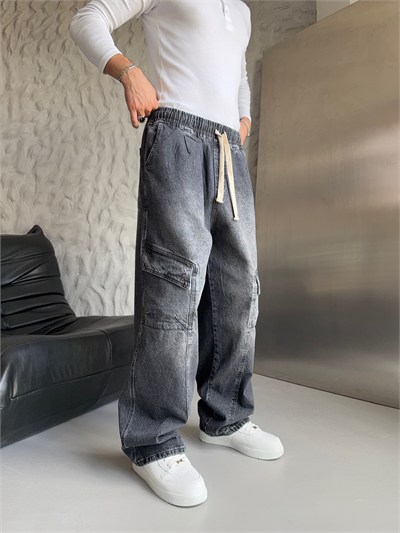 FÜME BELİ LASTİKLİ KARGO CEPLİ BAGGY PANTOLON