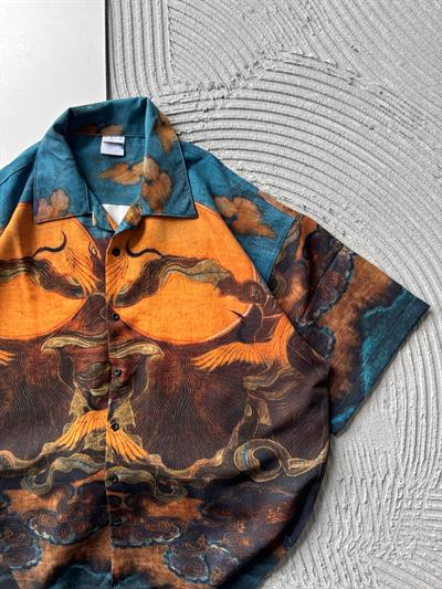 GÖKYÜZÜ BASKILI OVERSİZE GÖMLEK